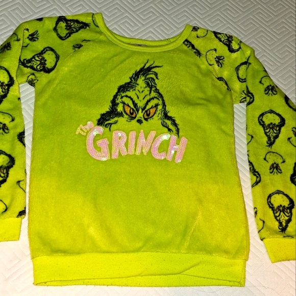 The Grinch Kids Green Sequin Sweatshirt Size 8 - Picture 1 of 2
